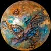 Mystic Bird, 24 cm diameter, Mixed media on glass, Sold